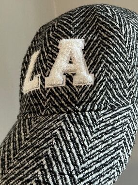 LA Herringbone Cap – Black & White Textured Hat – Adjustable Strap – Cozy Style